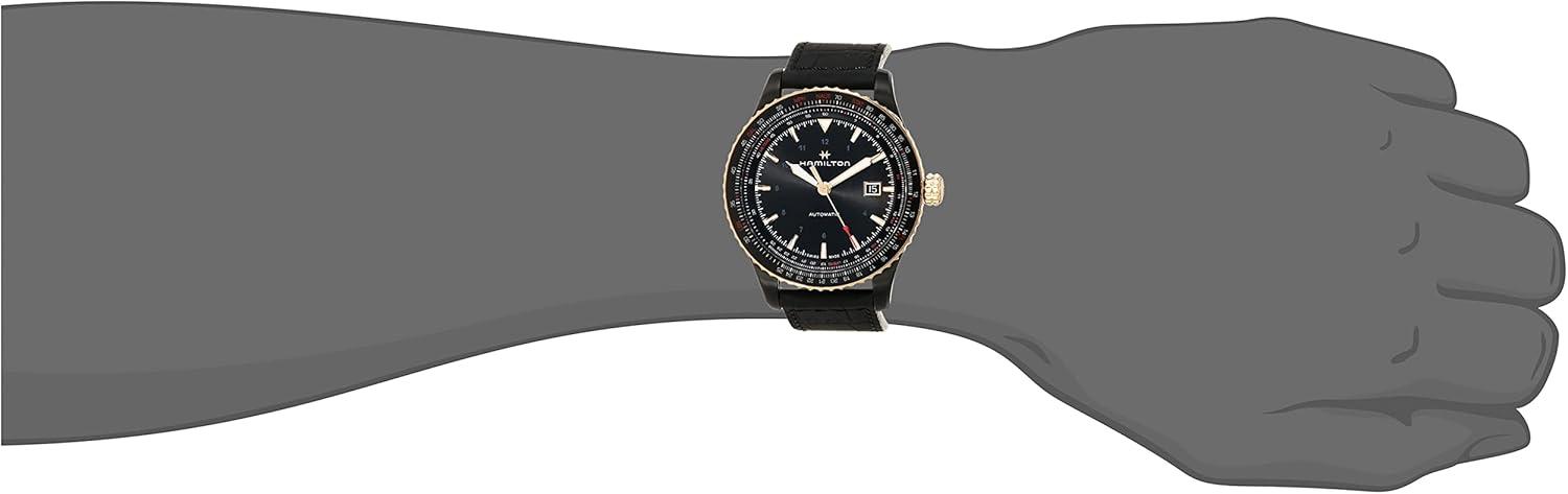 imageHamilton Khaki Aviation Automatic Mens Watch 42mm Stainless Steel Case Swiss Made Black Dial Analog Wrist Watch for Men 100m Waterproof Sapphire Crystal 3Hand Movement Cow Leather Strap