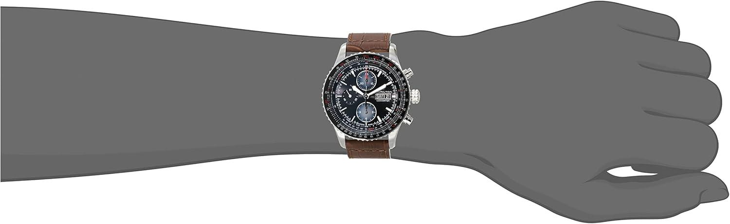 imageHamilton Khaki Aviation Automatic Mens Watch 44mm Stainless Steel Case Swiss Made Black Dial Analog Wrist Watch for Men 100m Waterproof Sapphire Crystal Cow Leather Strap