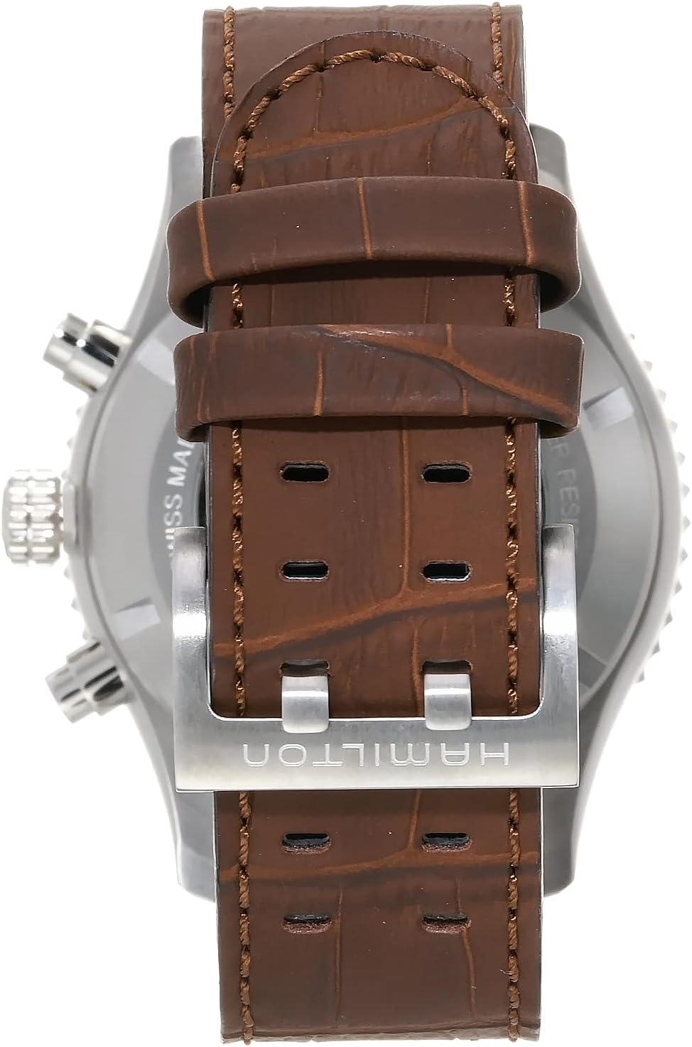 imageHamilton Khaki Aviation Automatic Mens Watch 44mm Stainless Steel Case Swiss Made Black Dial Analog Wrist Watch for Men 100m Waterproof Sapphire Crystal Cow Leather Strap