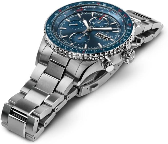 imageHamilton Khaki Aviation Automatic Mens Watch 44mm Stainless Steel Case Swiss Made Blue Dial Analog Wrist Watch for Men 100m Waterproof Sapphire Crystal Stainless Steel Strap