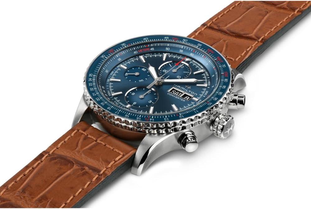 imageHamilton Khaki Aviation Automatic Mens Watch 44mm Stainless Steel Case Swiss Made Blue Dial Analog Wrist Watch for Men 100m Waterproof Sapphire Crystal Cow Leather Strap