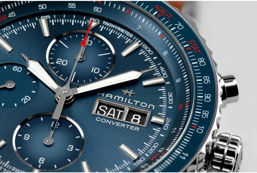 imageHamilton Khaki Aviation Automatic Mens Watch 44mm Stainless Steel Case Swiss Made Blue Dial Analog Wrist Watch for Men 100m Waterproof Sapphire Crystal Cow Leather Strap