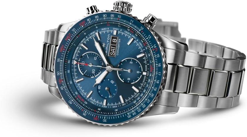 imageHamilton Khaki Aviation Automatic Mens Watch 44mm Stainless Steel Case Swiss Made Blue Dial Analog Wrist Watch for Men 100m Waterproof Sapphire Crystal Stainless Steel Strap