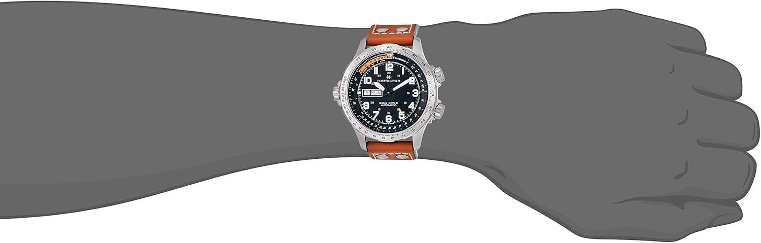 imageHamilton Khaki Aviation Automatic Mens Watch 45mm Stainless Steel Case Swiss Made Black Dial Analog Wrist Watch for Men 100m Waterproof Sapphire Crystal 3Hand Movement Cow Leather Strap