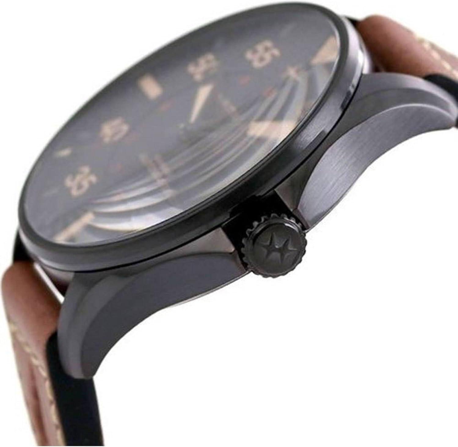 imageHamilton Khaki Aviation Automatic Mens Watch 46mm Stainless Steel Case Swiss Made Black Dial Analog Wrist Watch for Men 200m Waterproof Sapphire Crystal 3Hand Movement Cow Leather Strap