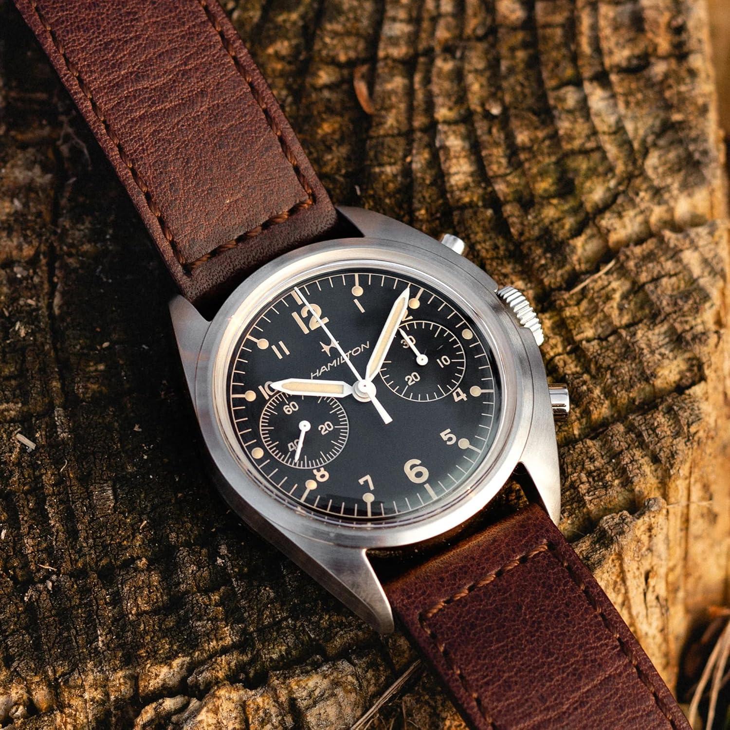 imageHamilton Khaki Aviation Pilot Mechanical Mens Watch 40mm Stainless Steel Case Swiss Made Black Dial Analog Wrist Watch for Men 100m Waterproof Sapphire Crystal Cow Leather Strap