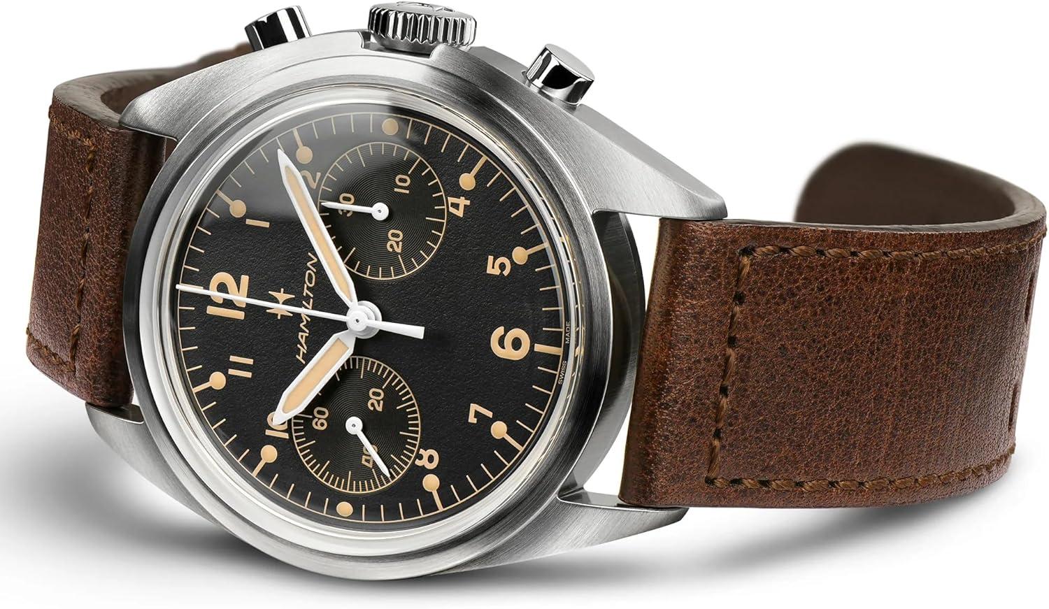imageHamilton Khaki Aviation Pilot Mechanical Mens Watch 40mm Stainless Steel Case Swiss Made Black Dial Analog Wrist Watch for Men 100m Waterproof Sapphire Crystal Cow Leather Strap