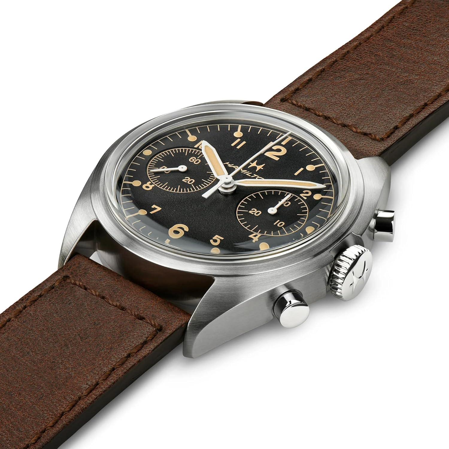 imageHamilton Khaki Aviation Pilot Mechanical Mens Watch 40mm Stainless Steel Case Swiss Made Black Dial Analog Wrist Watch for Men 100m Waterproof Sapphire Crystal Cow Leather Strap