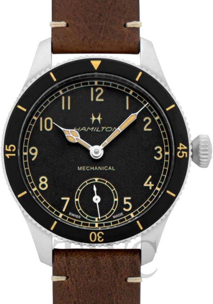 imageHamilton Khaki Aviation Pilot Mechanical Mens Watch 43mm Stainless Steel Case Swiss Made Black Dial Analog Wrist Watch for Men 100m Waterproof Sapphire Crystal Calf Leather Strap