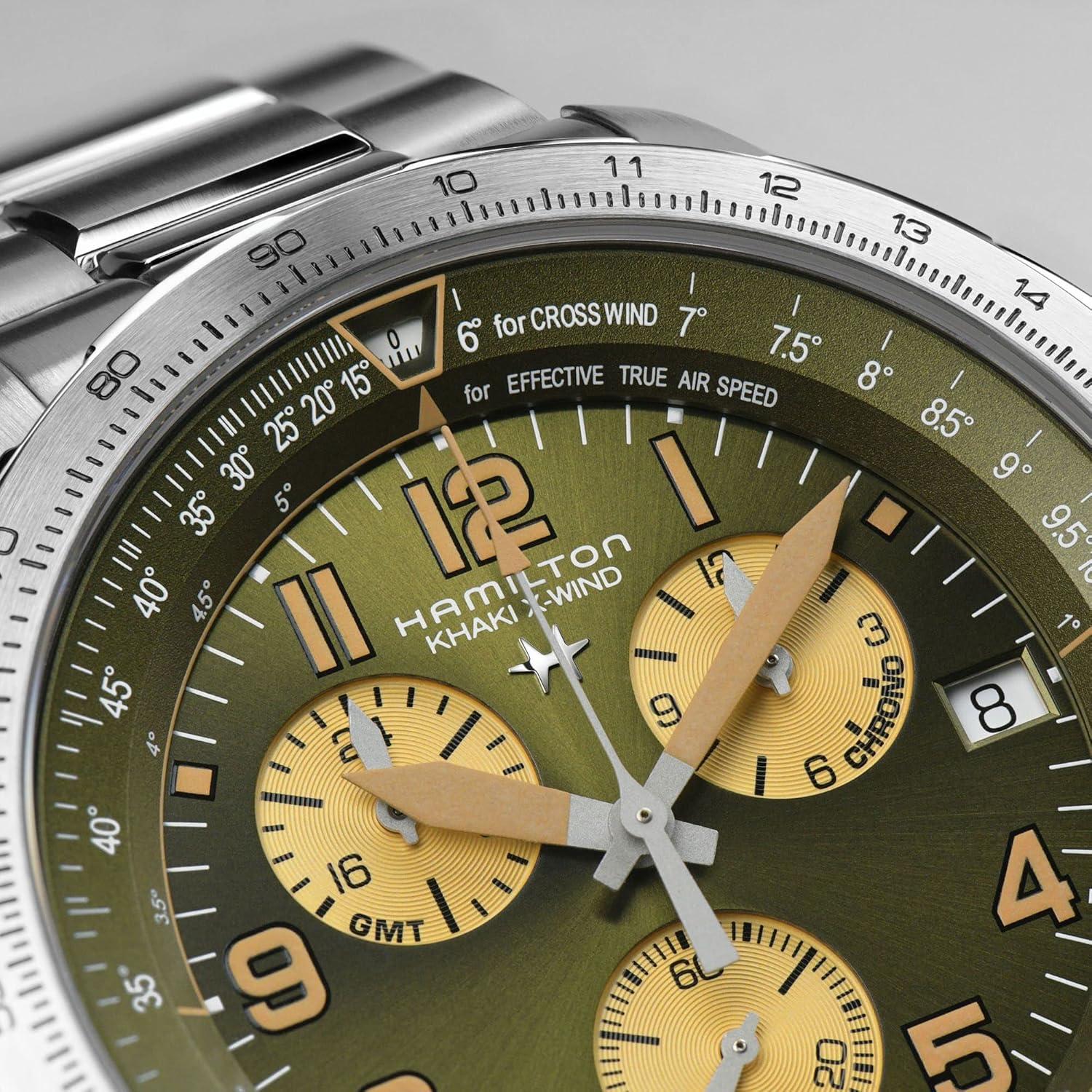 imageHamilton Khaki Aviation X Quartz Mens Watch 46mm Stainless Steel Case Swiss Made Green Dial Analog Wrist Watch for Men 100m Waterproof Sapphire Crystal Stainless Steel Strap