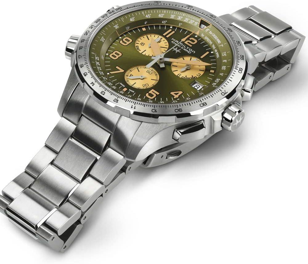 imageHamilton Khaki Aviation X Quartz Mens Watch 46mm Stainless Steel Case Swiss Made Green Dial Analog Wrist Watch for Men 100m Waterproof Sapphire Crystal Stainless Steel Strap