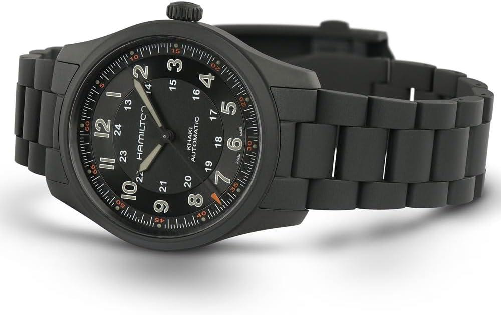 imageHamilton Khaki Field Auto Swiss Made Titanium Case Black Dial Analog Watch Black PVD Bracelet Model H70215130