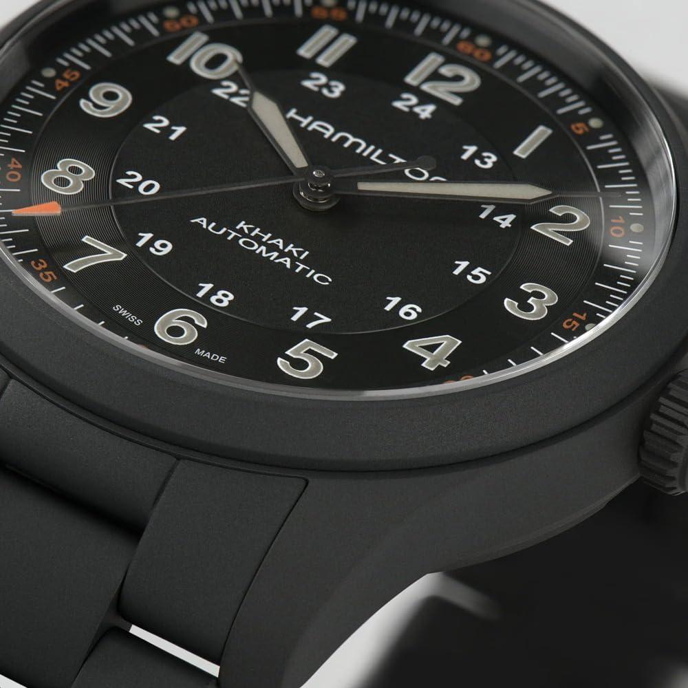 imageHamilton Khaki Field Auto Swiss Made Titanium Case Black Dial Analog Watch Black PVD Bracelet Model H70215130