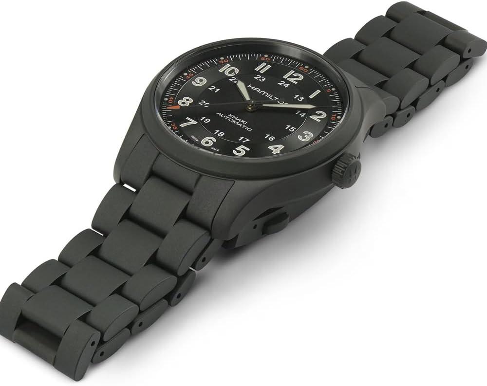 imageHamilton Khaki Field Auto Swiss Made Titanium Case Black Dial Analog Watch Black PVD Bracelet Model H70215130
