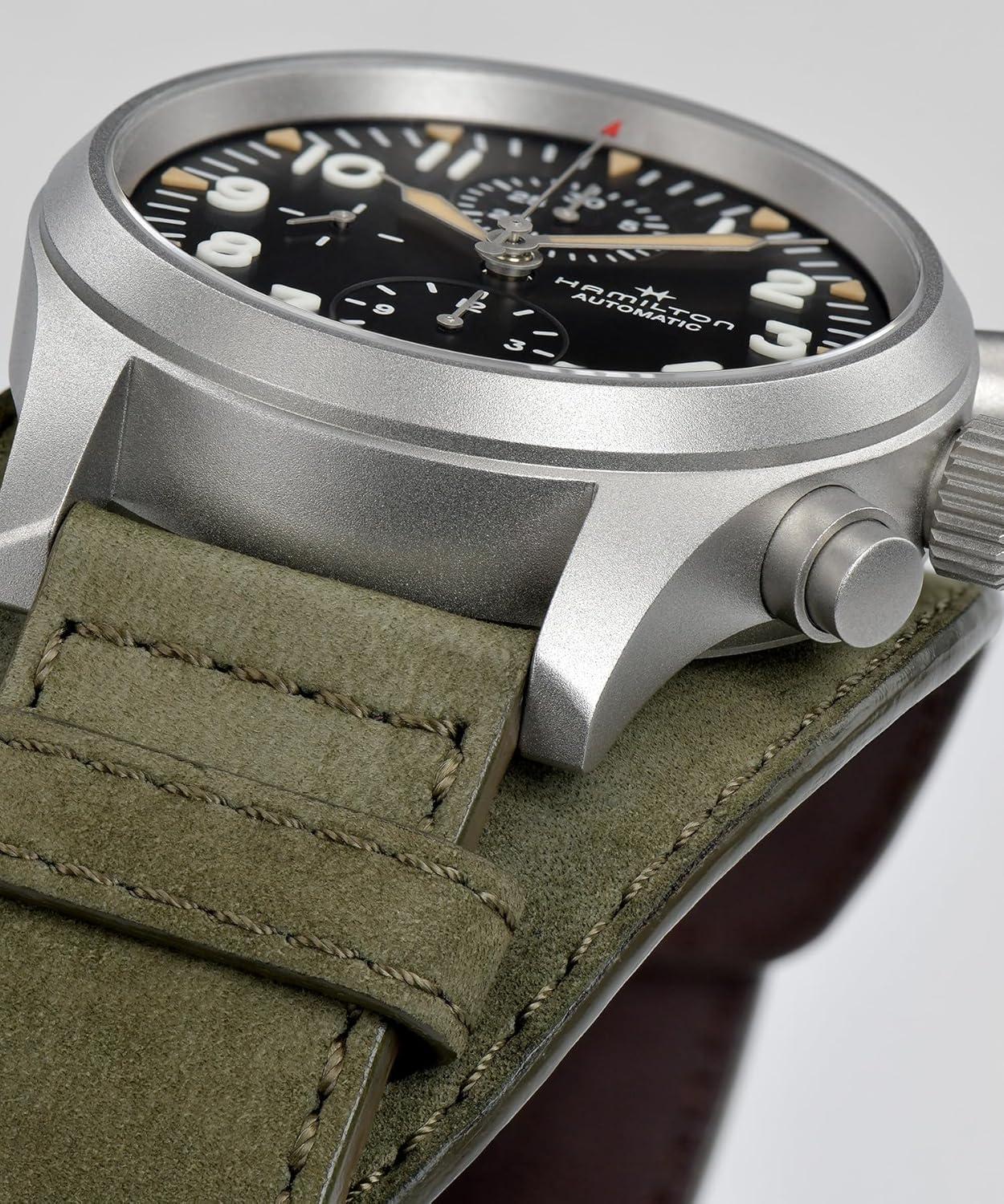imageHamilton Khaki Field Automatic Mens Watch 44mm Stainless Steel Case Swiss Made Black Dial Analog Wrist Watch for Men 100m Waterproof Sapphire Crystal Calf Leather Strap