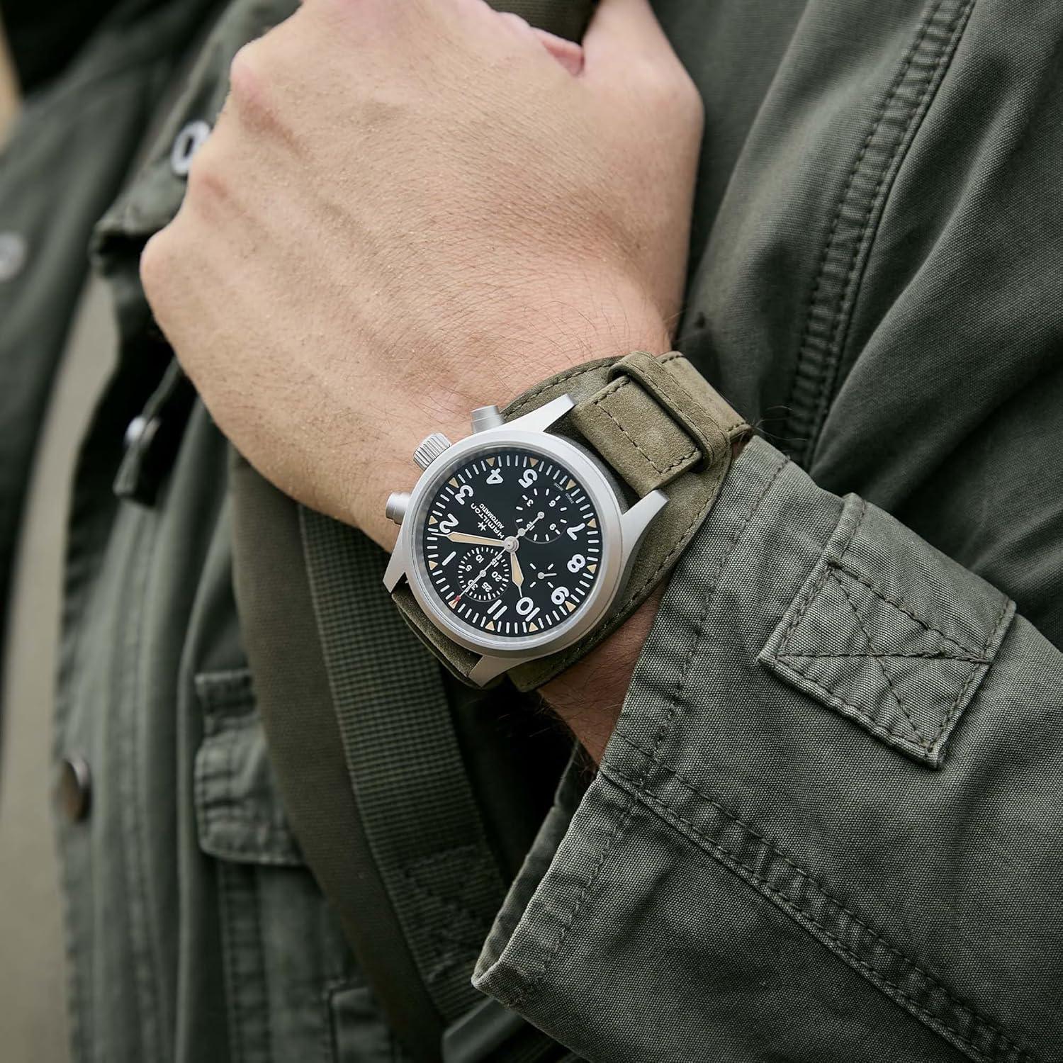 imageHamilton Khaki Field Automatic Mens Watch 44mm Stainless Steel Case Swiss Made Black Dial Analog Wrist Watch for Men 100m Waterproof Sapphire Crystal Calf Leather Strap