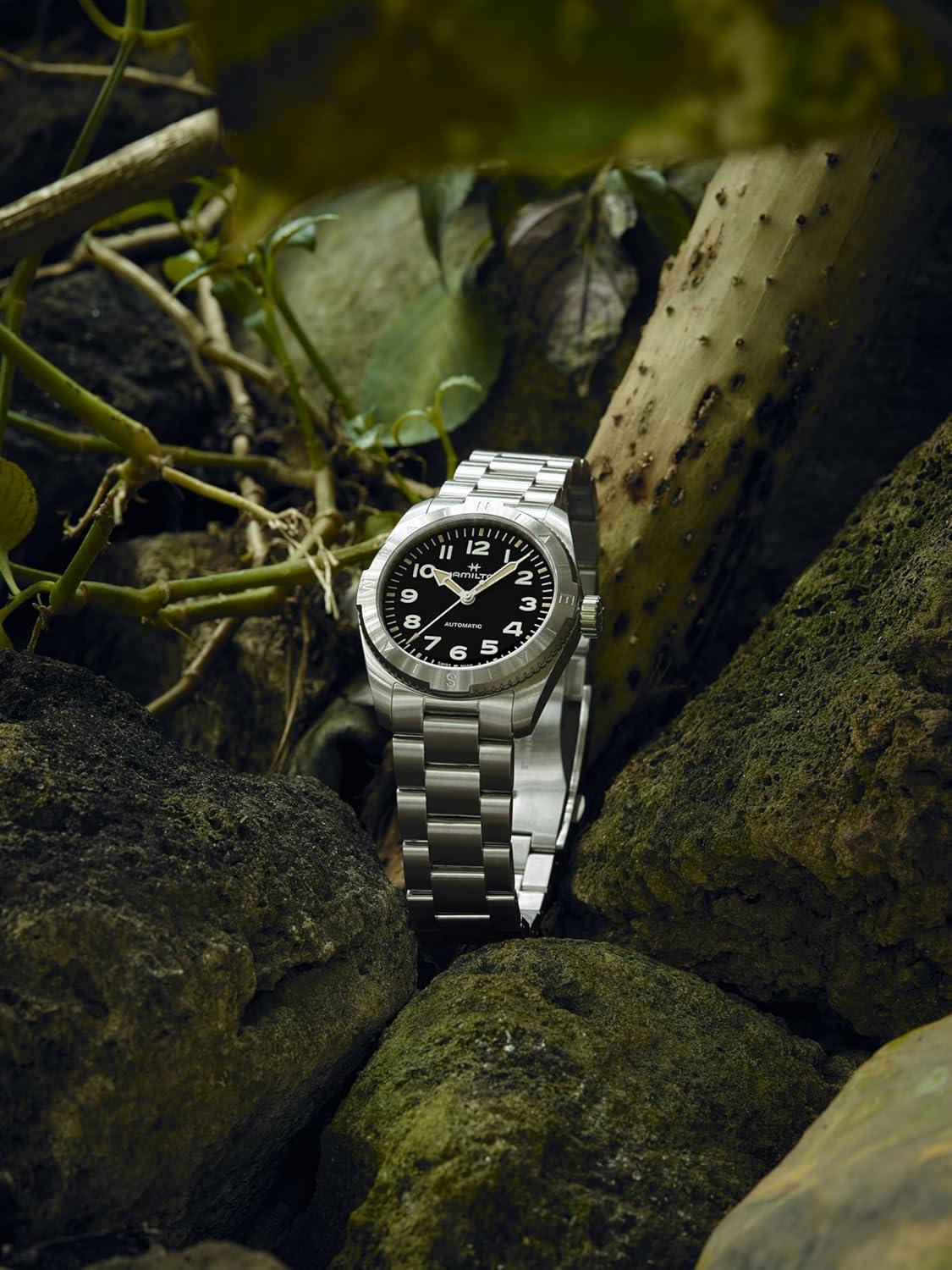 imageHamilton Khaki Field Expedition Automatic Mens Watch 37mm Stainless Steel Case Swiss Made Black Dial Analog Wrist Watch 100m Waterproof Sapphire Crystal 3Hand Movement Stainless Steel Strap
