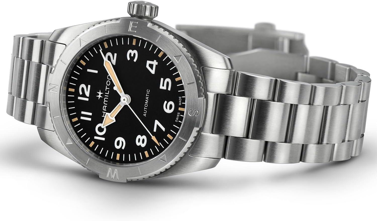 imageHamilton Khaki Field Expedition Automatic Mens Watch 37mm Stainless Steel Case Swiss Made Black Dial Analog Wrist Watch 100m Waterproof Sapphire Crystal 3Hand Movement Stainless Steel Strap