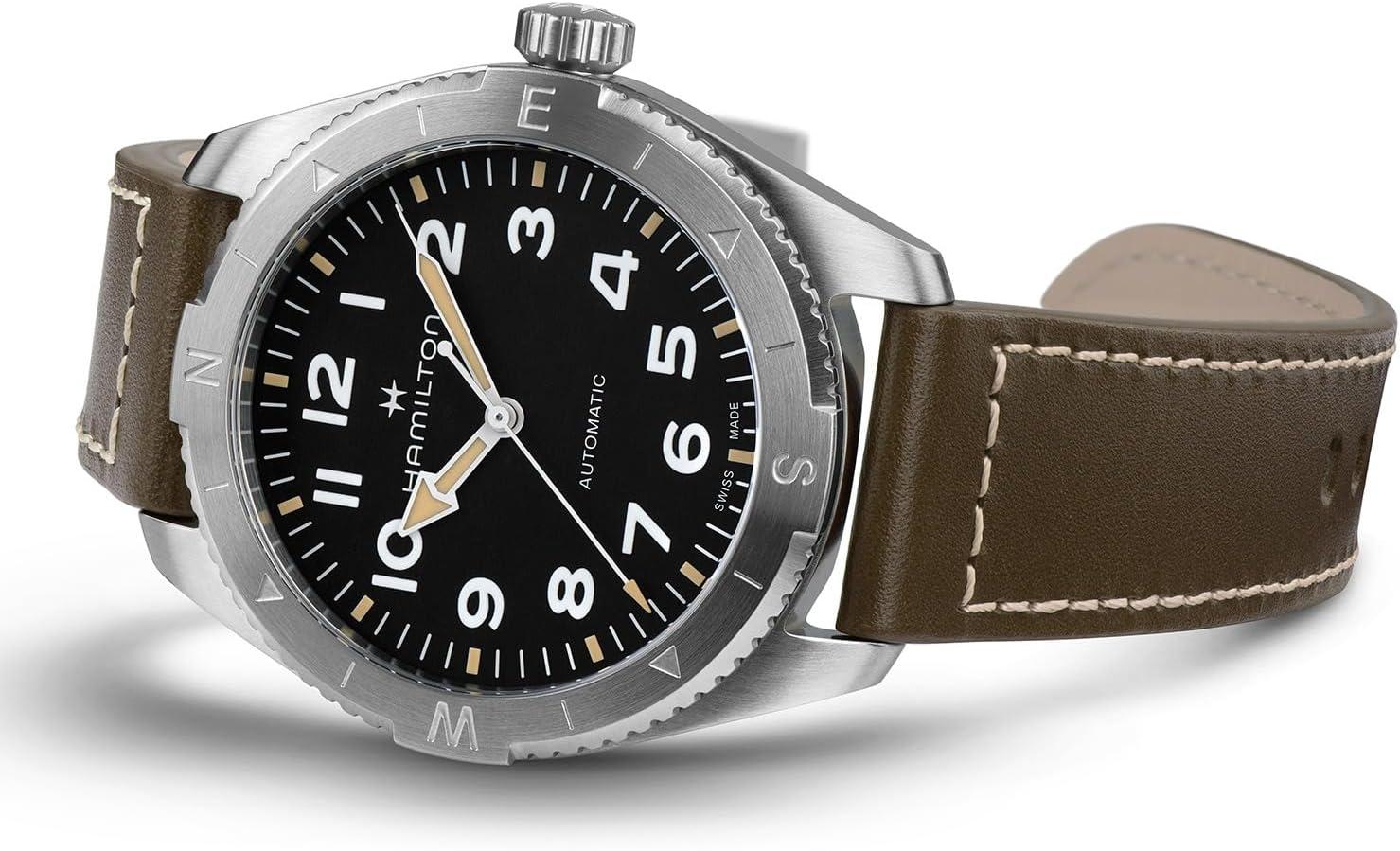 imageHamilton Khaki Field Expedition Automatic Mens Watch 41mm Stainless Steel Case Swiss Made Black Dial Analog Wrist Watch 100m Waterproof Sapphire Crystal 3Hand Movement Cow Leather Strap