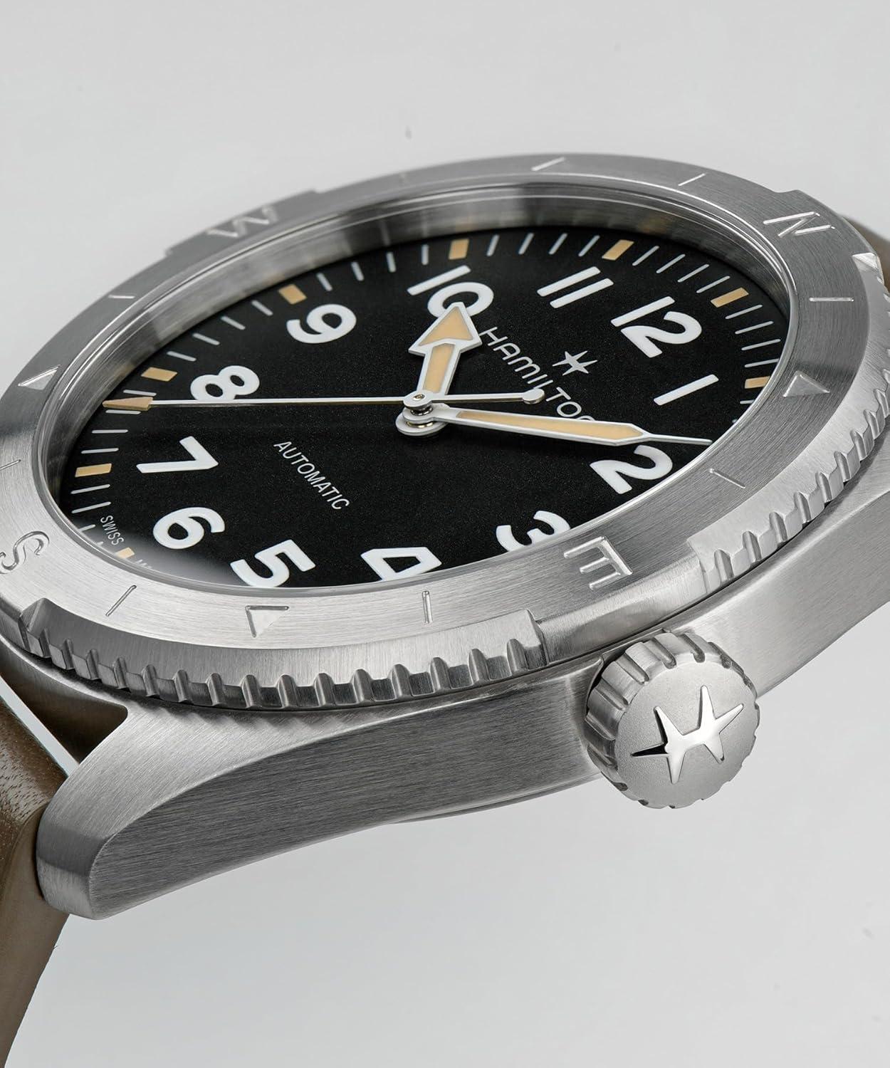imageHamilton Khaki Field Expedition Automatic Mens Watch 41mm Stainless Steel Case Swiss Made Black Dial Analog Wrist Watch 100m Waterproof Sapphire Crystal 3Hand Movement Cow Leather Strap