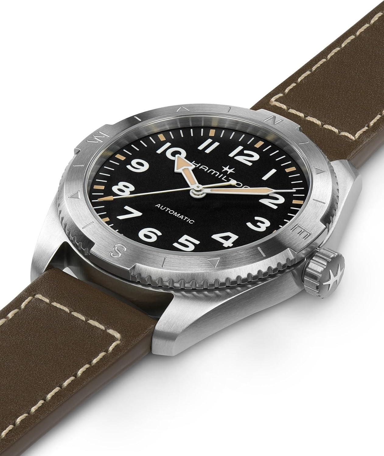 imageHamilton Khaki Field Expedition Automatic Mens Watch 41mm Stainless Steel Case Swiss Made Black Dial Analog Wrist Watch 100m Waterproof Sapphire Crystal 3Hand Movement Cow Leather Strap