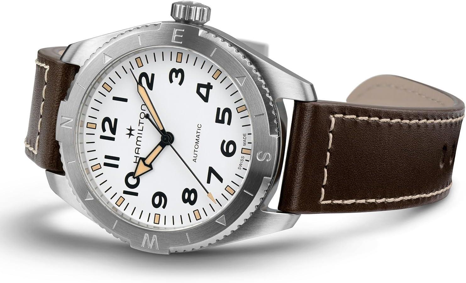 imageHamilton Khaki Field Expedition Automatic Mens Watch 41mm Stainless Steel Case Swiss Made White Dial Analog Wrist Watch 100m Waterproof Sapphire Crystal 3Hand Movement Cow Leather Strap