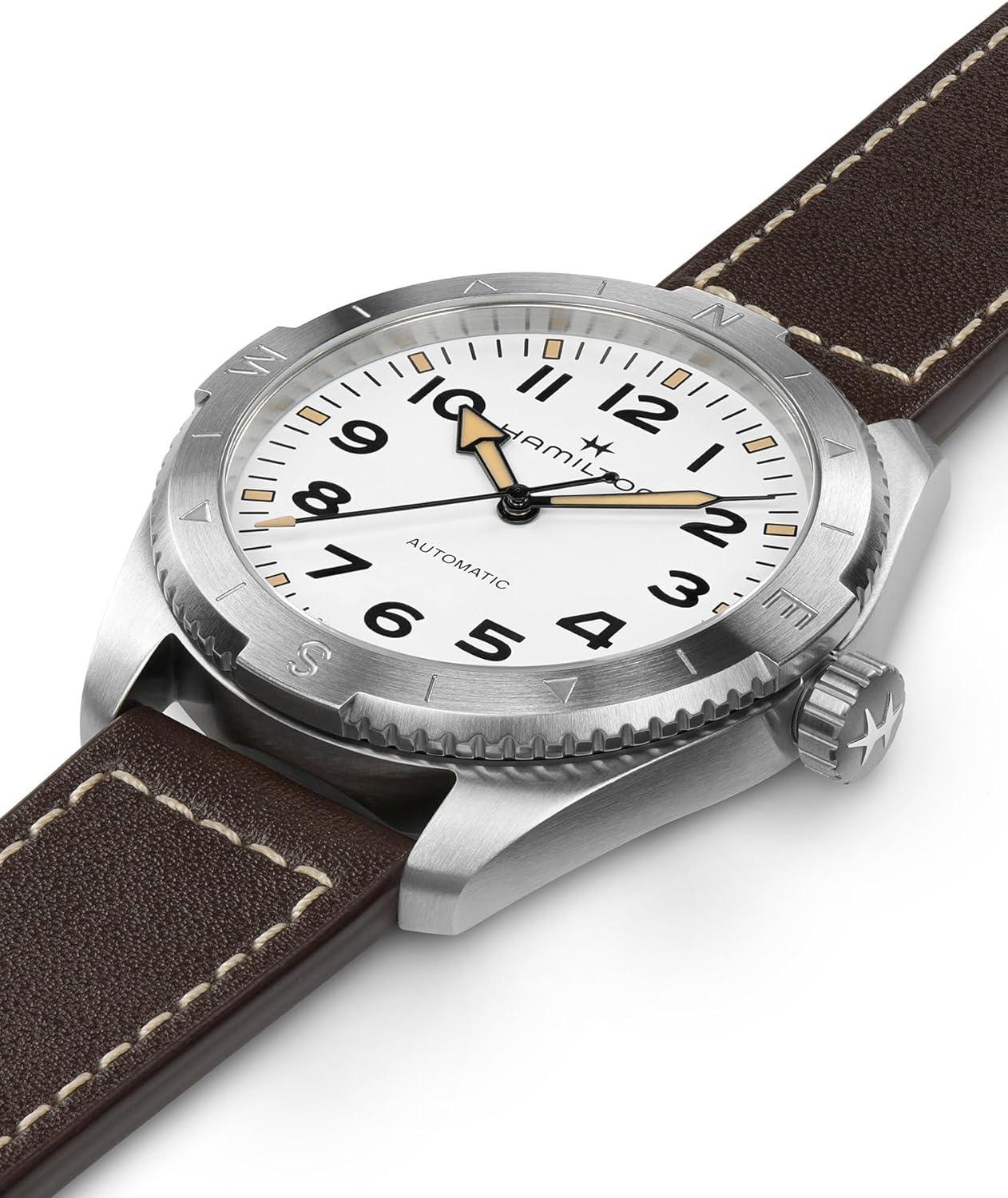 imageHamilton Khaki Field Expedition Automatic Mens Watch 41mm Stainless Steel Case Swiss Made White Dial Analog Wrist Watch 100m Waterproof Sapphire Crystal 3Hand Movement Cow Leather Strap