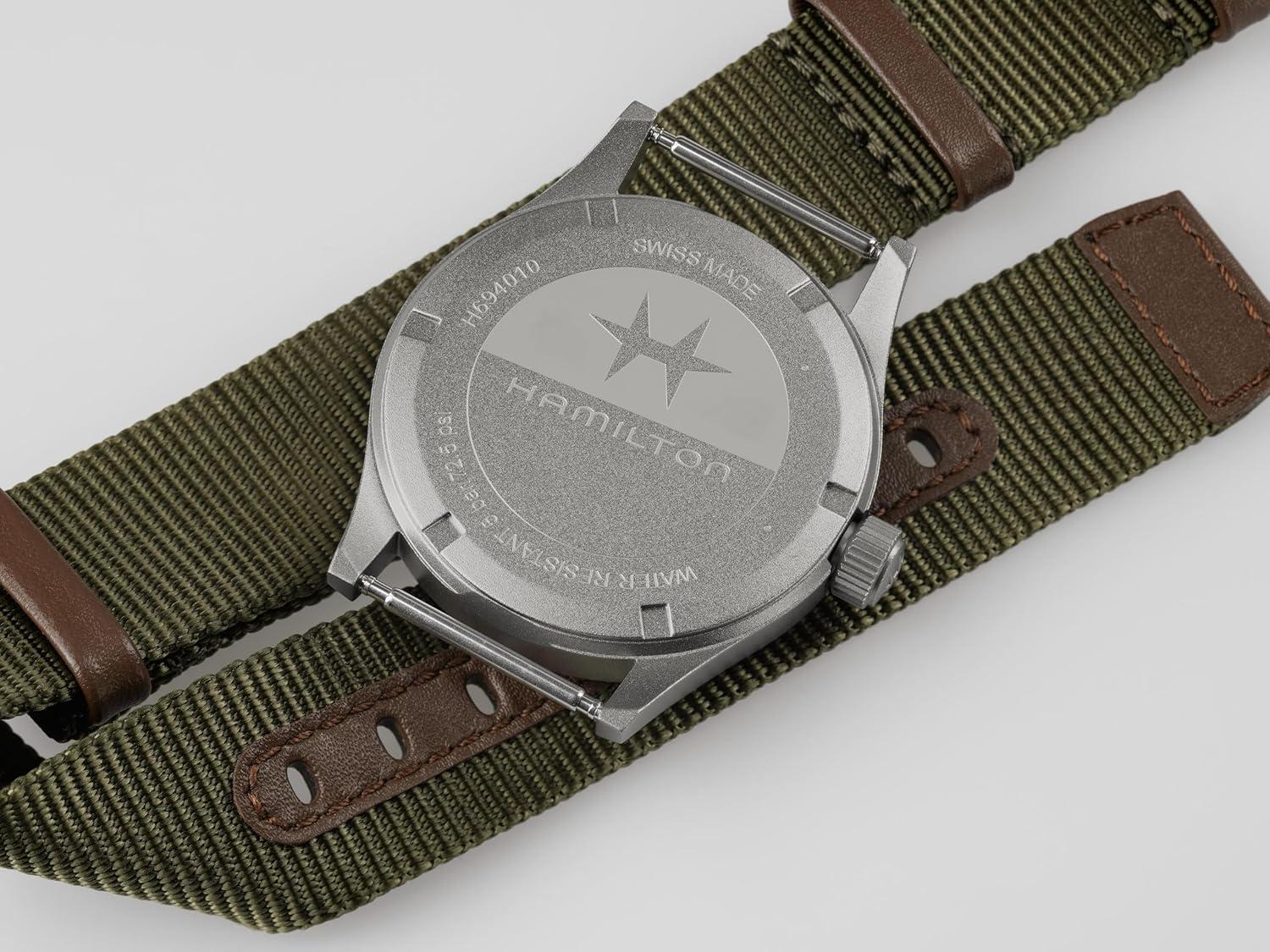 imageHamilton Khaki Field Khaki Quartz Mens Watch 38mm Stainless Steel Case Swiss Made Black Dial Analog Wrist Watch for Men 50m Waterproof Sapphire Crystal Textile Strap