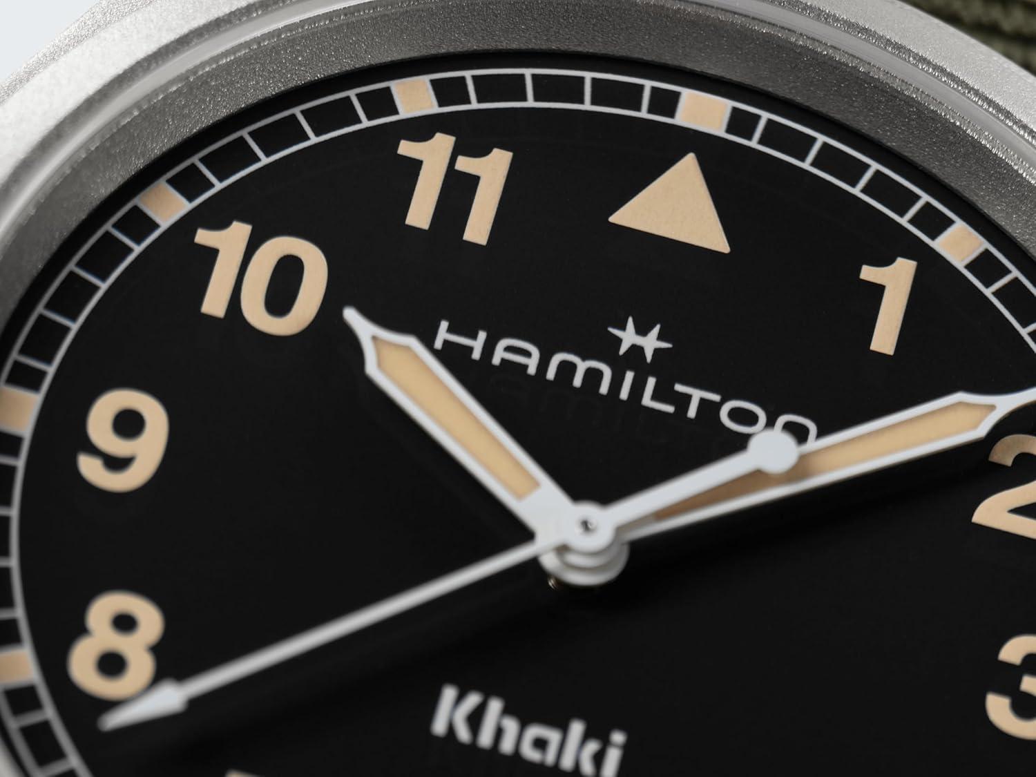imageHamilton Khaki Field Khaki Quartz Mens Watch 38mm Stainless Steel Case Swiss Made Black Dial Analog Wrist Watch for Men 50m Waterproof Sapphire Crystal Textile Strap