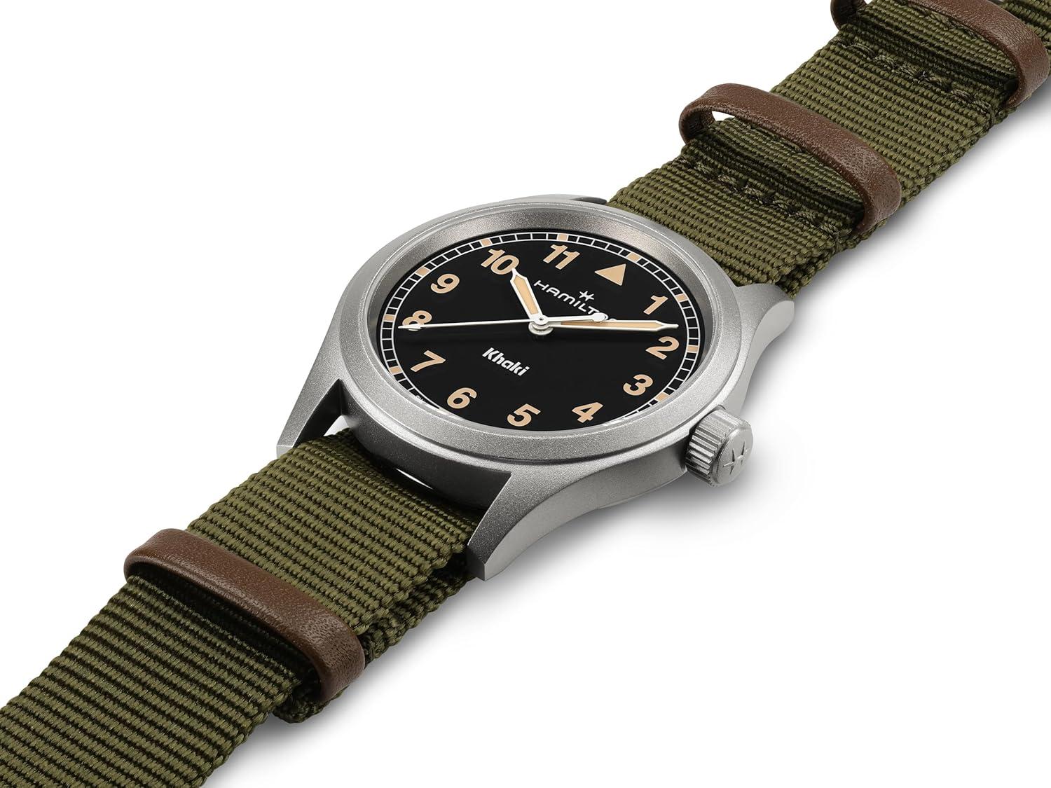 imageHamilton Khaki Field Khaki Quartz Mens Watch 38mm Stainless Steel Case Swiss Made Black Dial Analog Wrist Watch for Men 50m Waterproof Sapphire Crystal Textile Strap