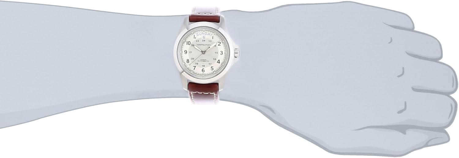 imageHamilton Khaki Field King Automatic Mens Watch 40mm Stainless Steel Case Swiss Made Beige Dial Analog Wrist Watch for Men 50m Waterproof Sapphire Crystal Cow Leather Strap