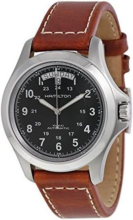 imageHamilton Khaki Field King Automatic Mens Watch 40mm Stainless Steel Case Swiss Made Black Dial Analog Wrist Watch for Men 50m Waterproof Sapphire Crystal Cow Leather Strap