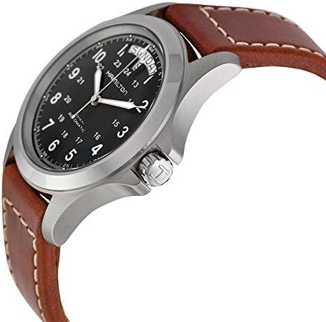 imageHamilton Khaki Field King Automatic Mens Watch 40mm Stainless Steel Case Swiss Made Black Dial Analog Wrist Watch for Men 50m Waterproof Sapphire Crystal Cow Leather Strap
