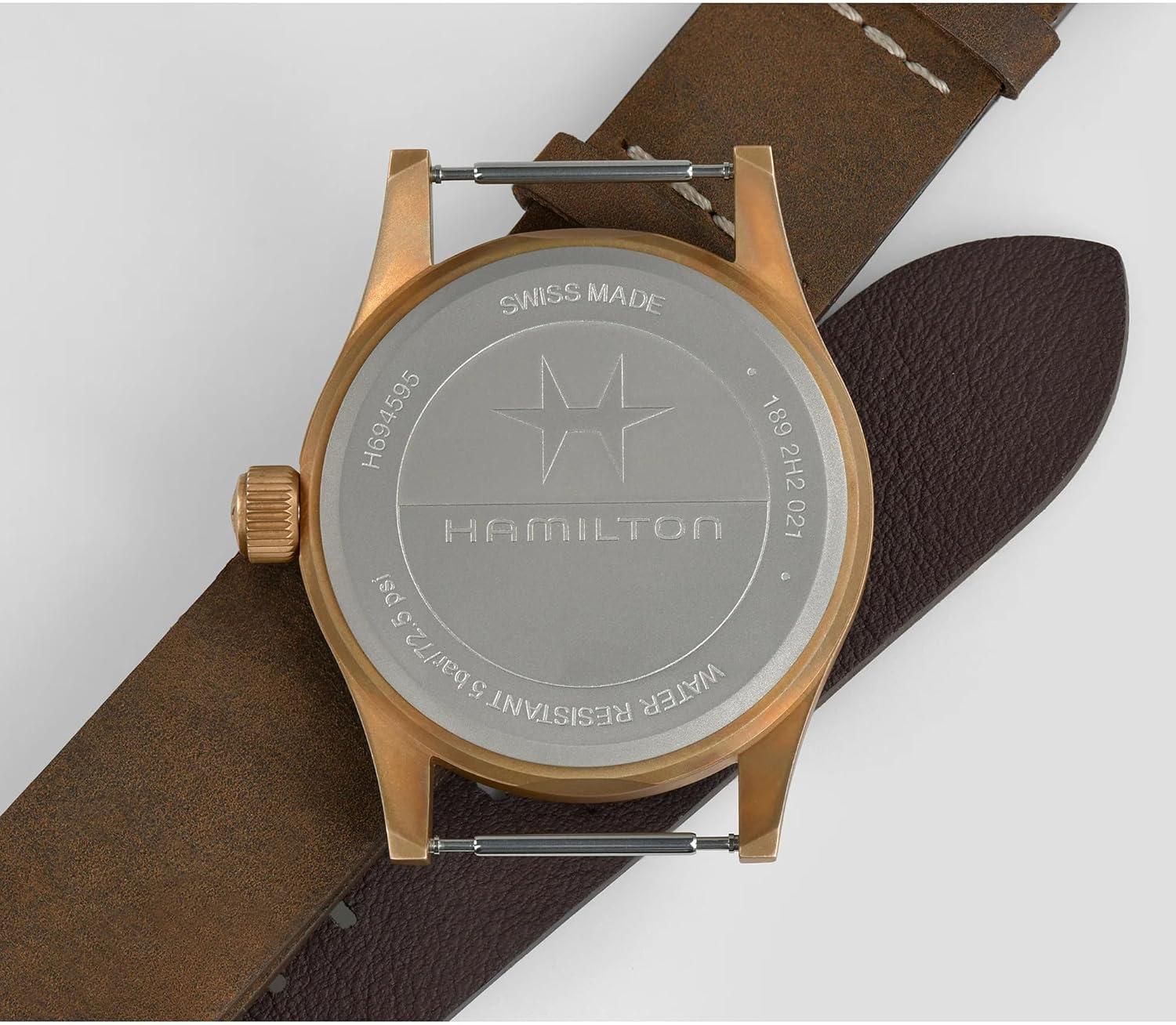 imageHamilton Khaki Field Mechanical Mens Watch 38mm Bronze and Titanium Case Swiss Made Black Dial Analog Wrist Watch for Men 50m Waterproof Sapphire Crystal Cow Leather Strap
