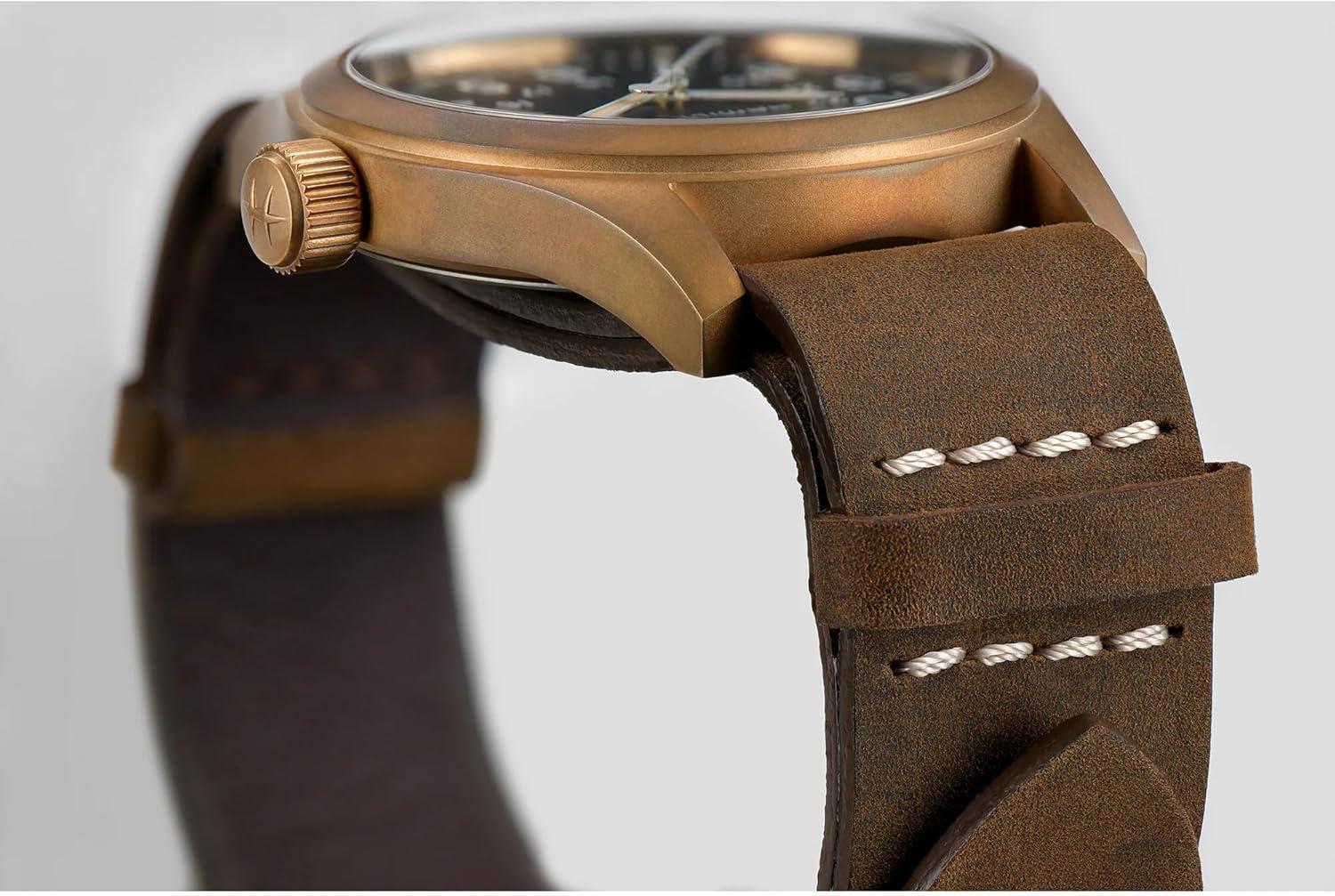 imageHamilton Khaki Field Mechanical Mens Watch 38mm Bronze and Titanium Case Swiss Made Black Dial Analog Wrist Watch for Men 50m Waterproof Sapphire Crystal Cow Leather Strap