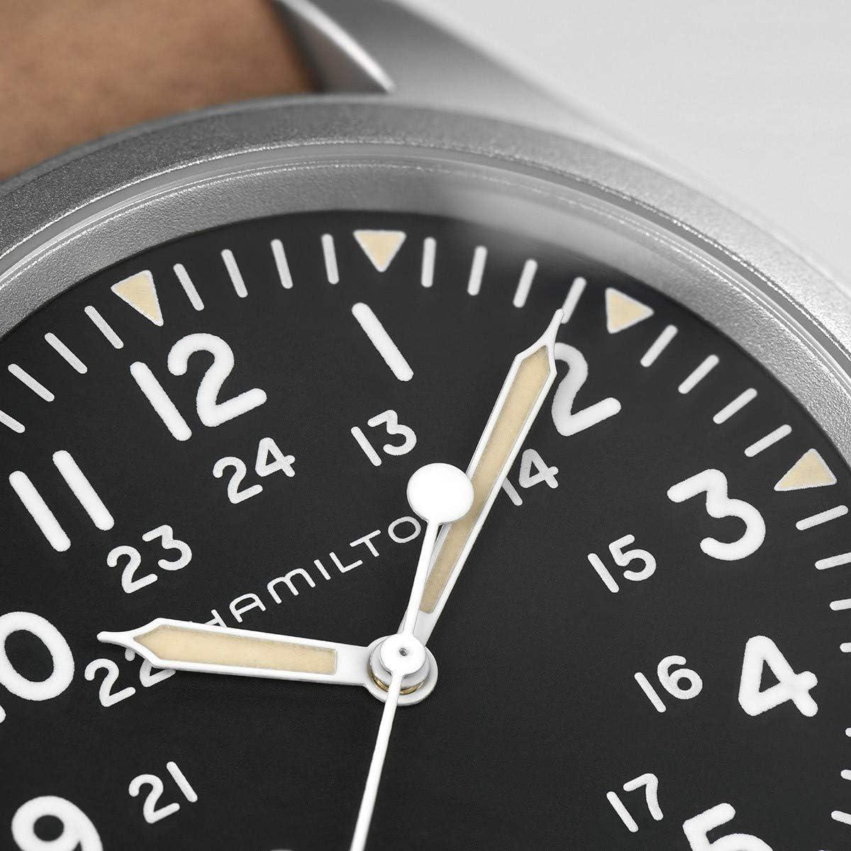 imageHamilton Khaki Field Mechanical Mens Watch 38mm Stainless Steel Case Swiss Made Black Dial Analog Wrist Watch for Men 50m Waterproof Sapphire Crystal Cow Leather Strap