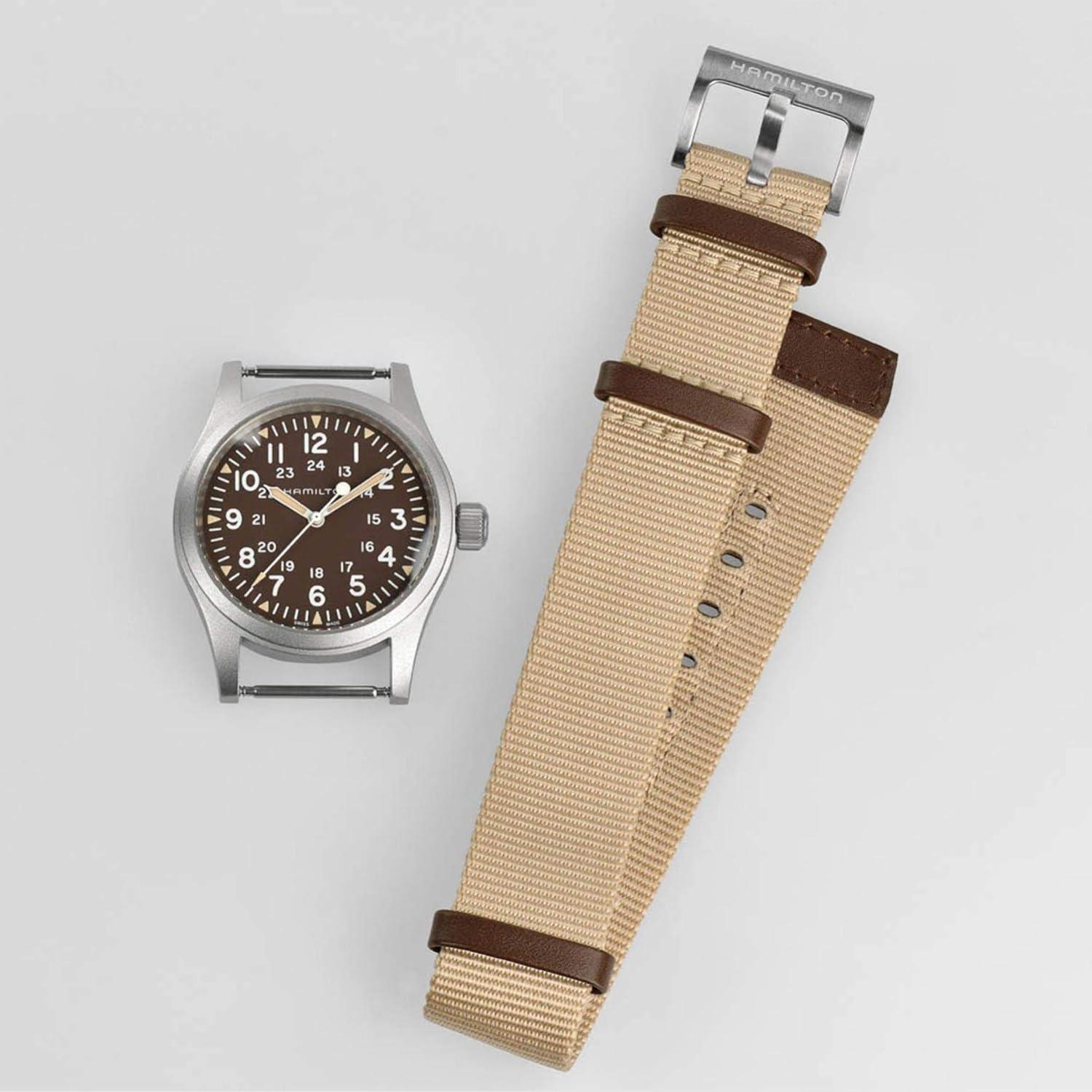 imageHamilton Khaki Field Mechanical Mens Watch 38mm Stainless Steel Case Swiss Made Brown Dial Analog Wrist Watch for Men 50m Waterproof Sapphire Crystal Textile Strap
