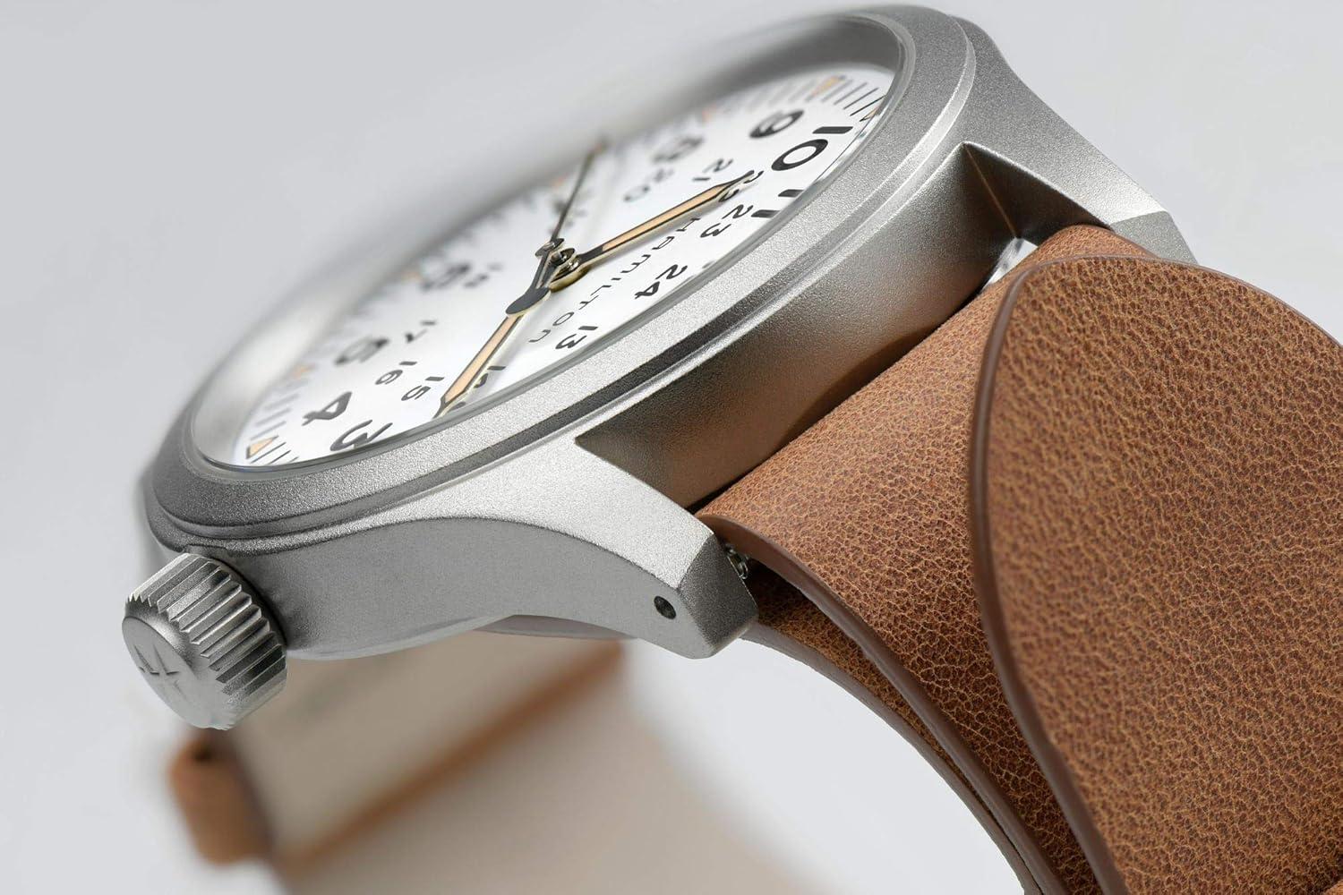 imageHamilton Khaki Field Mechanical Mens Watch 38mm Stainless Steel Case Swiss Made White Dial Analog Wrist Watch for Men 50m Waterproof Sapphire Crystal Cow Leather Strap