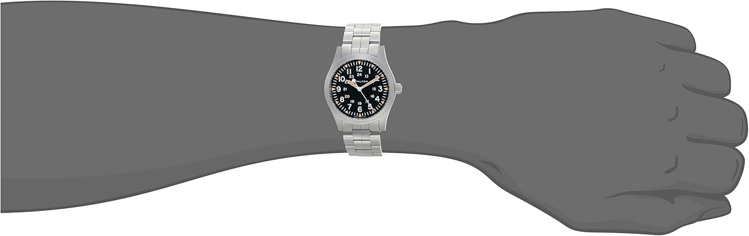 imageHamilton Khaki Field Mechanical Mens Watch 42mm Stainless Steel Case Swiss Made Black Dial Analog Wrist Watch for Men 50m Waterproof Sapphire Crystal Stainless Steel Strap