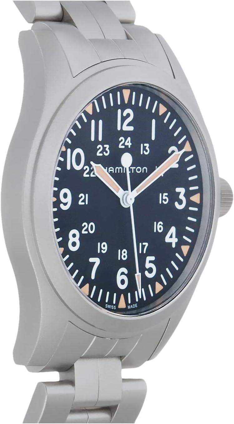 imageHamilton Khaki Field Mechanical Mens Watch 42mm Stainless Steel Case Swiss Made Black Dial Analog Wrist Watch for Men 50m Waterproof Sapphire Crystal Stainless Steel Strap