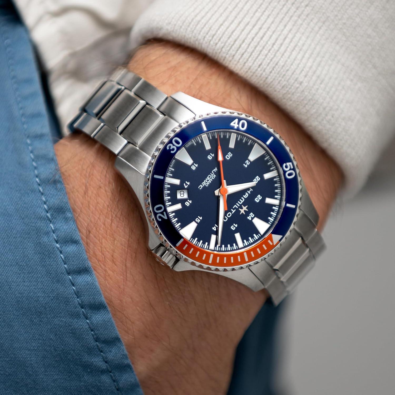 imageHamilton Khaki Navy Automatic Mens Watch 40mm Stainless Steel Case Swiss Made Blue Dial Analog Wrist Watch for Men 100m Waterproof Sapphire Crystal 3Hand Movement Stainless Steel Strap