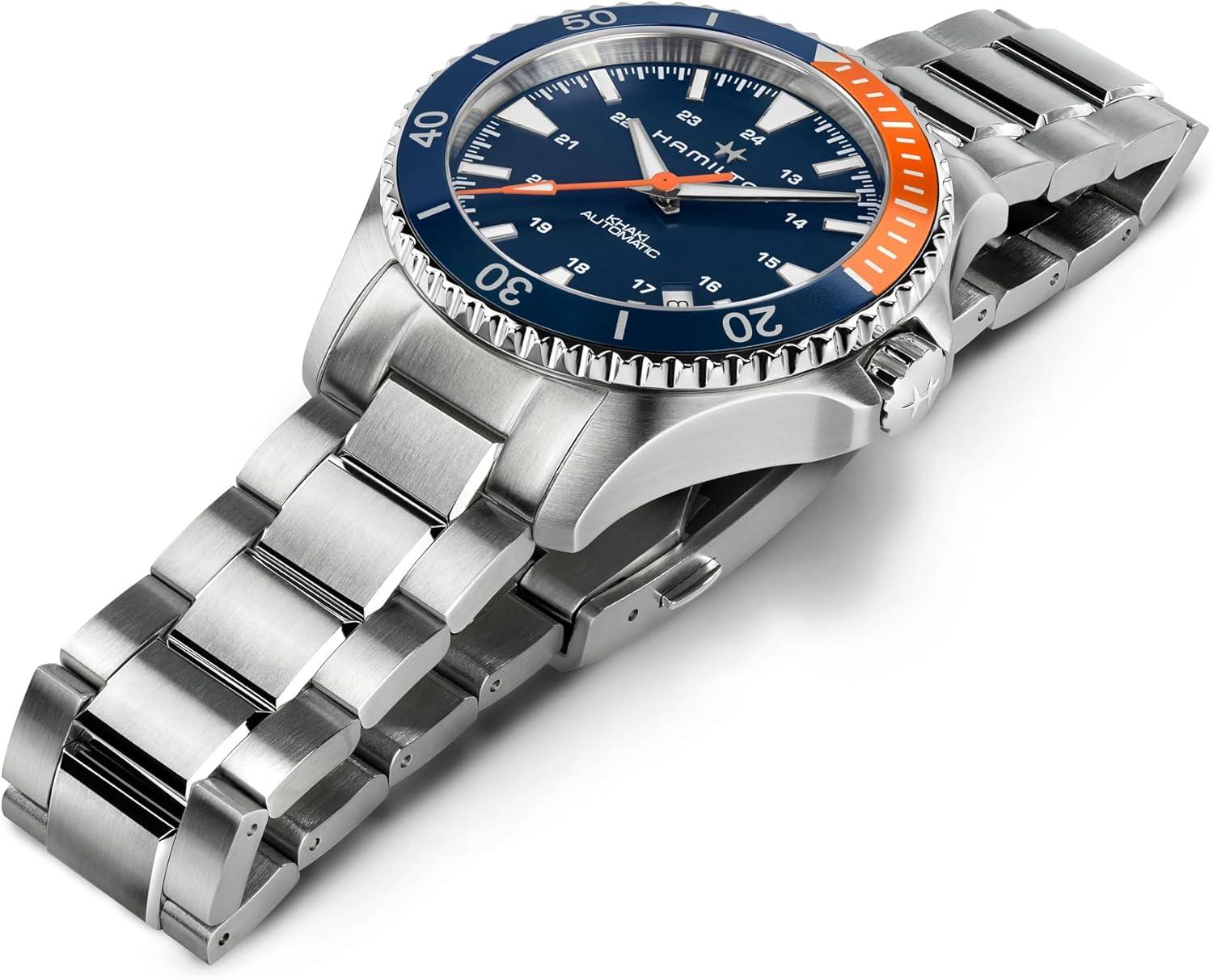 imageHamilton Khaki Navy Automatic Mens Watch 40mm Stainless Steel Case Swiss Made Blue Dial Analog Wrist Watch for Men 100m Waterproof Sapphire Crystal 3Hand Movement Stainless Steel Strap