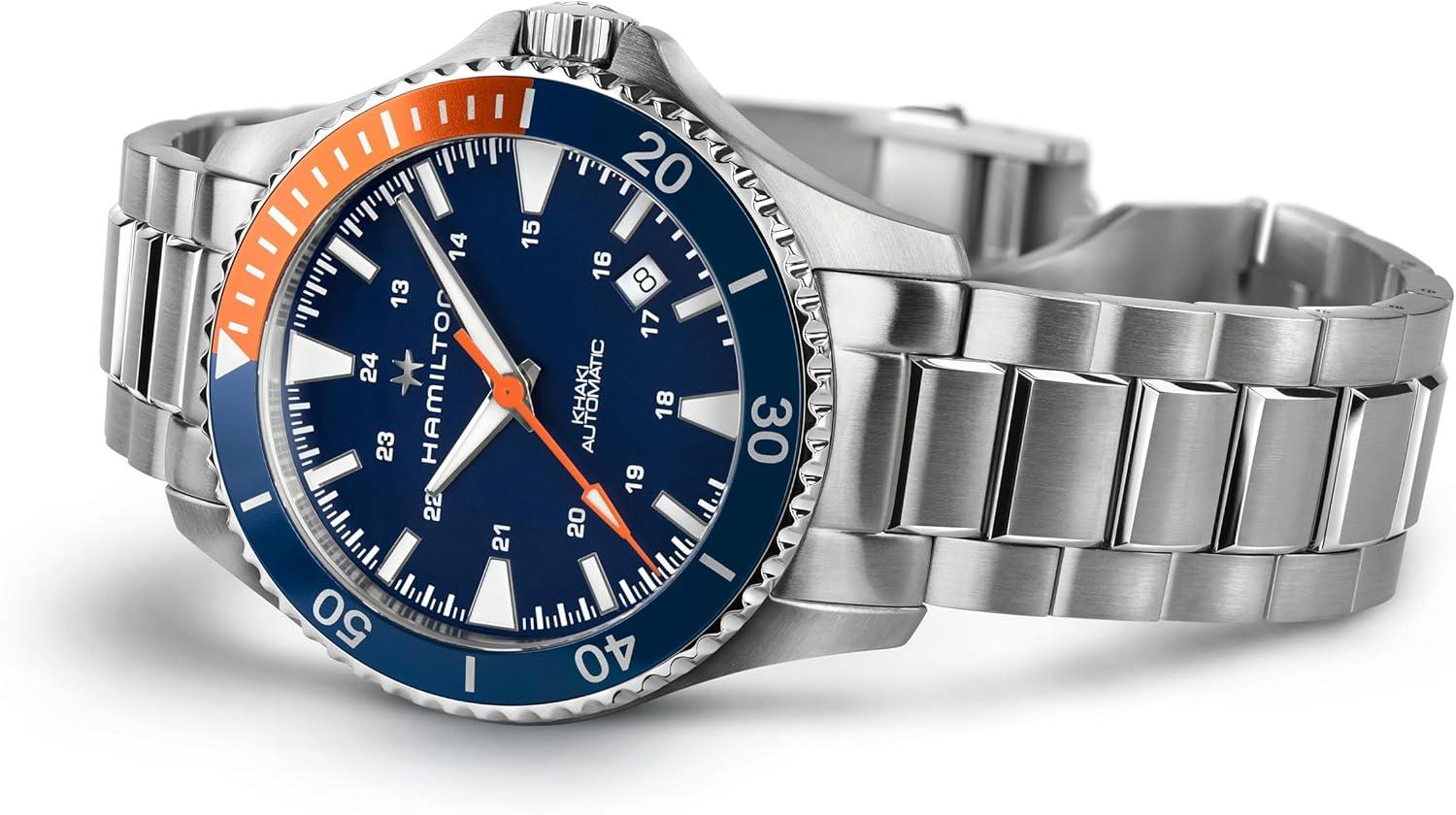 imageHamilton Khaki Navy Automatic Mens Watch 40mm Stainless Steel Case Swiss Made Blue Dial Analog Wrist Watch for Men 100m Waterproof Sapphire Crystal 3Hand Movement Stainless Steel Strap