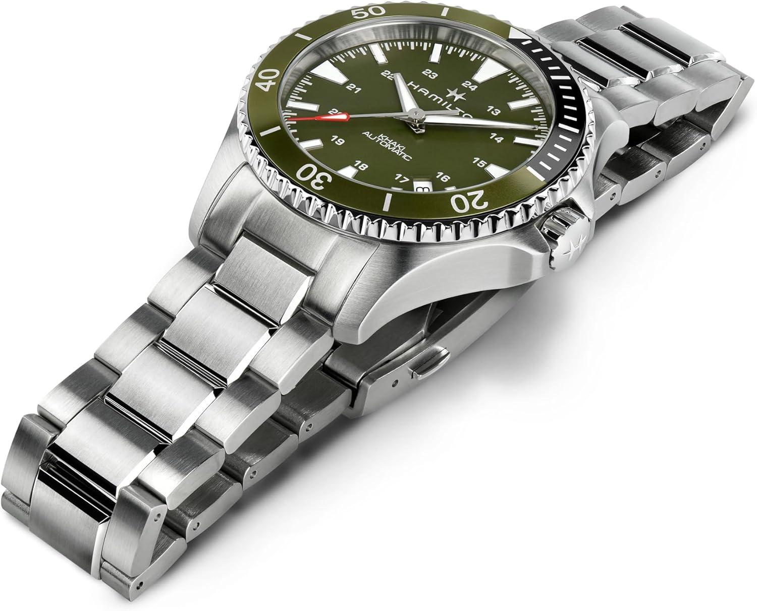 imageHamilton Khaki Navy Automatic Mens Watch 40mm Stainless Steel Case Swiss Made Green Dial Analog Wrist Watch for Men 100m Waterproof Sapphire Crystal 3Hand Movement Stainless Steel Strap