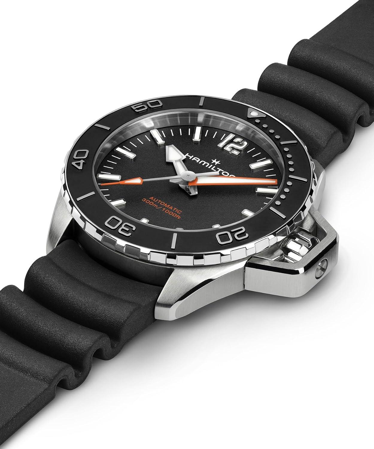 imageHamilton Khaki Navy Automatic Mens Watch 41mm Stainless Steel Case Swiss Made Black Dial Analog Wrist Watch for Men 300m Waterproof Sapphire Crystal 3Hand Movement Rubber Strap