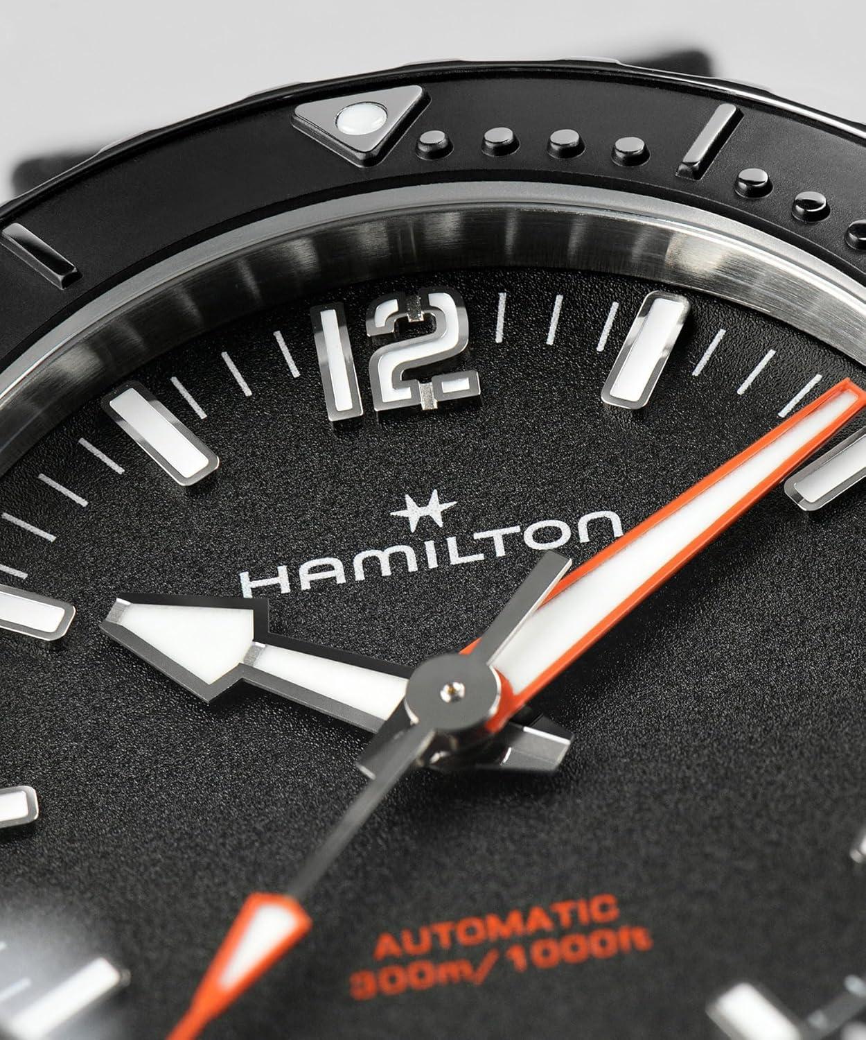 imageHamilton Khaki Navy Automatic Mens Watch 41mm Stainless Steel Case Swiss Made Black Dial Analog Wrist Watch for Men 300m Waterproof Sapphire Crystal 3Hand Movement Rubber Strap