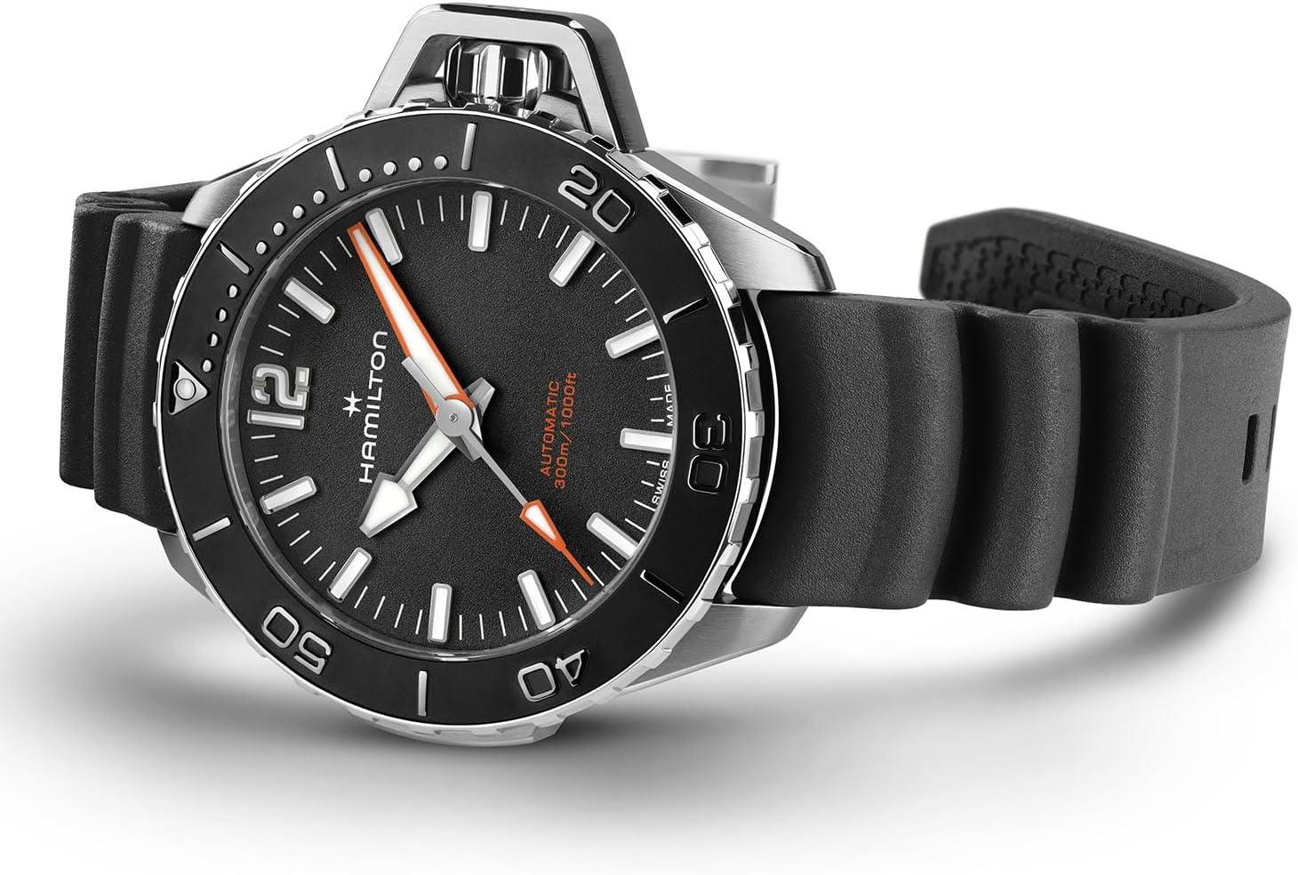 imageHamilton Khaki Navy Automatic Mens Watch 41mm Stainless Steel Case Swiss Made Black Dial Analog Wrist Watch for Men 300m Waterproof Sapphire Crystal 3Hand Movement Rubber Strap