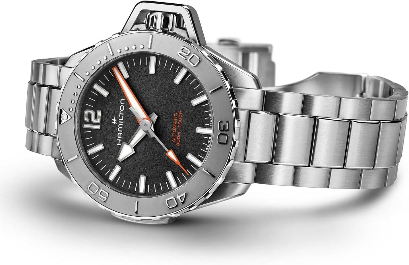 imageHamilton Khaki Navy Automatic Mens Watch 41mm Stainless Steel Case Swiss Made Black Dial Analog Wrist Watch for Men 300m Waterproof Sapphire Crystal 3Hand Movement Stainless Steel Strap