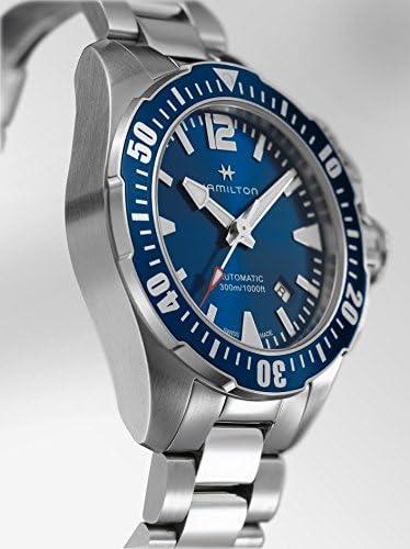 imageHamilton Khaki Navy Automatic Mens Watch 42mm Stainless Steel Case Swiss Made Blue Dial Analog Wrist Watch for Men 300m Waterproof Sapphire Crystal 3Hand Movement Stainless Steel Strap