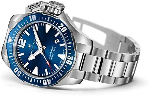 imageHamilton Khaki Navy Automatic Mens Watch 42mm Stainless Steel Case Swiss Made Blue Dial Analog Wrist Watch for Men 300m Waterproof Sapphire Crystal 3Hand Movement Stainless Steel Strap